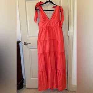 Lux Coral Button-Front Maxi Dress